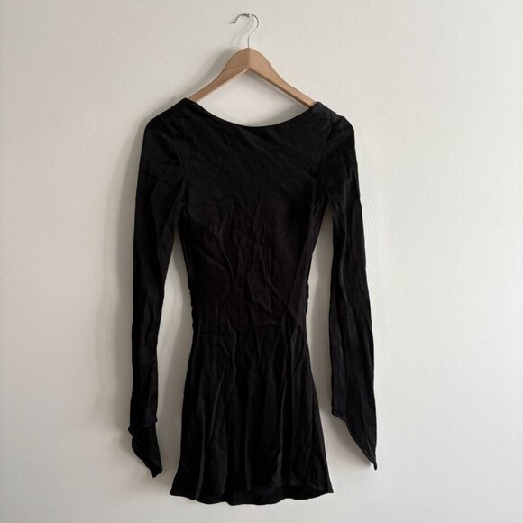 Meshki Davina Satin Black Long Bell Sleeve Mini Dress Black Size XS - Picture 7 of 10